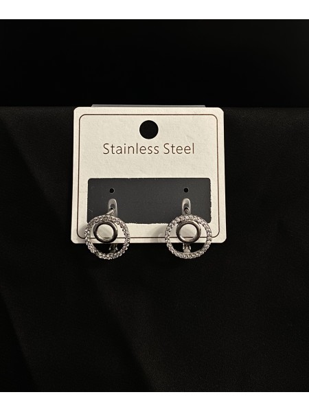 Сережки круглі з камінцями срібного кольору англійський замок 33353