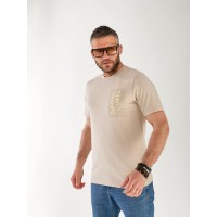 Чоловіча футболка з написом бежевого кольору 33359