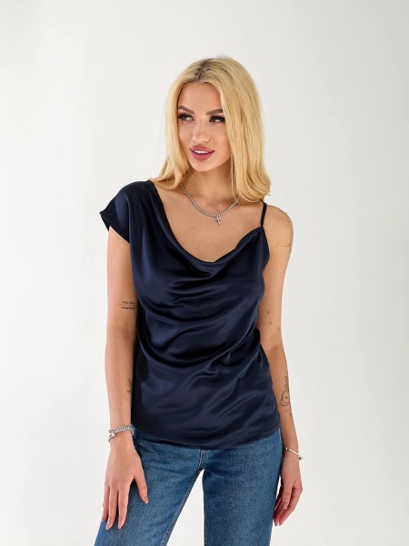 Майка жіноча на одне плече синього кольору 33362