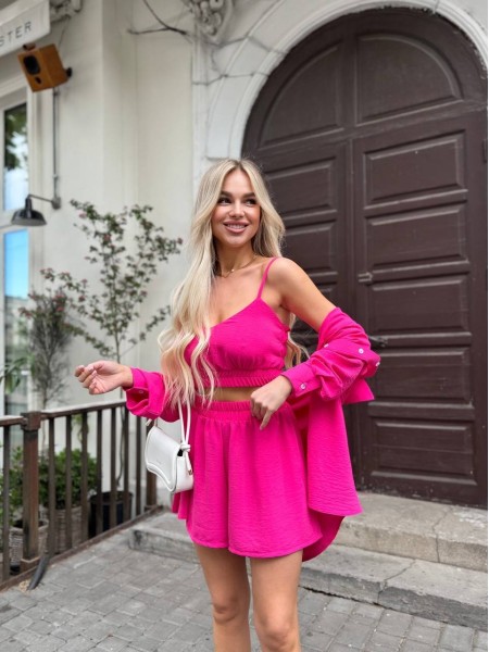 Жіночий літній костюм 3-ка малинового кольору 33371