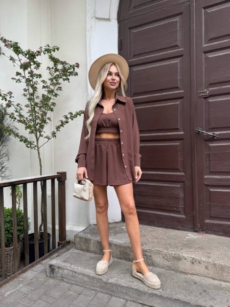 Жіночий літній костюм 3-ка коричневого кольору 33372