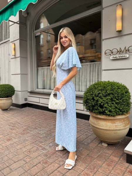 Летнее платье миди голубого цвета 33377