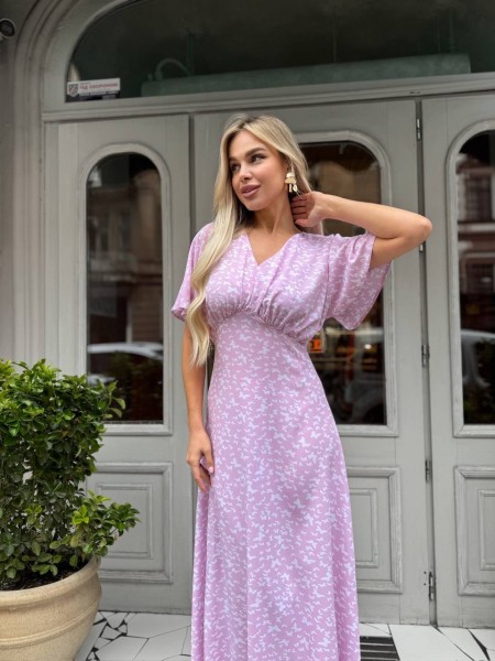 Летнее платье миди розового цвета 33378