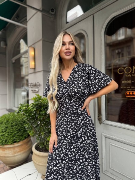 Летнее платье миди черного цвета 33381