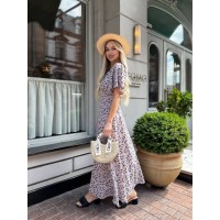 Летнее платье миди бежевого цвета 33382