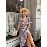 Летнее платье миди бежевого цвета 33382