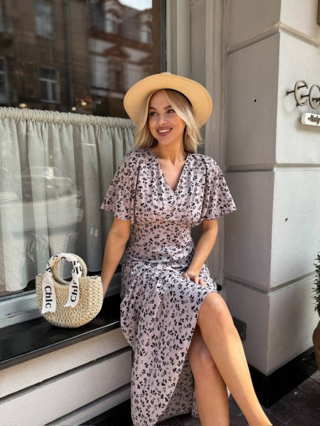 Летнее платье миди бежевого цвета 33382