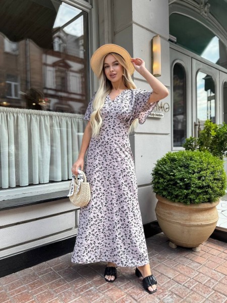 Летнее платье миди бежевого цвета 33382