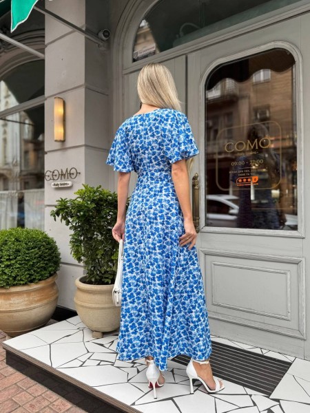 Летнее платье миди в цветок синего цвета 33383