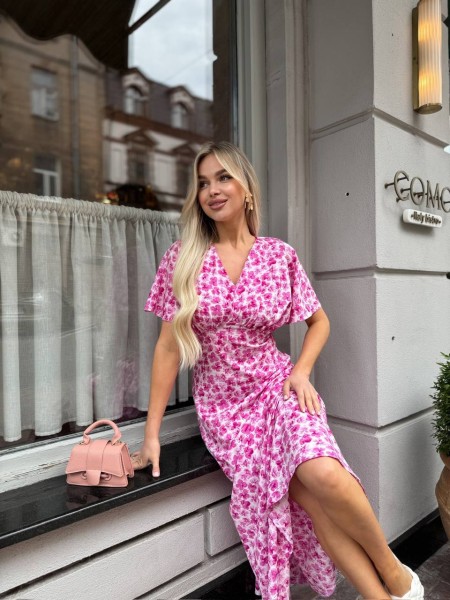 Летнее платье миди в цветок малинового цвета 33384