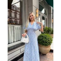 Летнее платье миди в цветок голубого цвета 33385