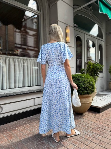 Летнее платье миди в цветок голубого цвета 33385