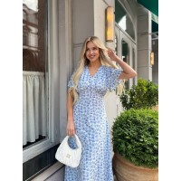 Летнее платье миди в цветок голубого цвета 33385