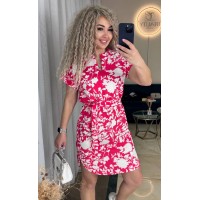 Легка сукня міні з поясом малинового кольору 33398