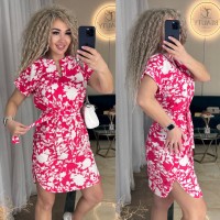 Легка сукня міні з поясом малинового кольору 33398