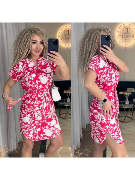 Легка сукня міні з поясом малинового кольору 33398