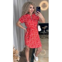 Легкое платье мини с поясом красного цвета 33399