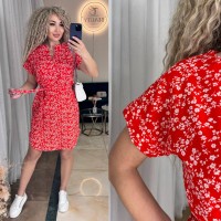 Легкое платье мини с поясом красного цвета 33399