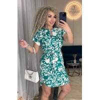 Легка сукня міні з поясом зеленого кольору 33400