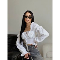 Літній топ на зав'язках із рукавом бiлого кольору 33412