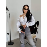 Літній топ на зав'язках із рукавом бiлого кольору 33412