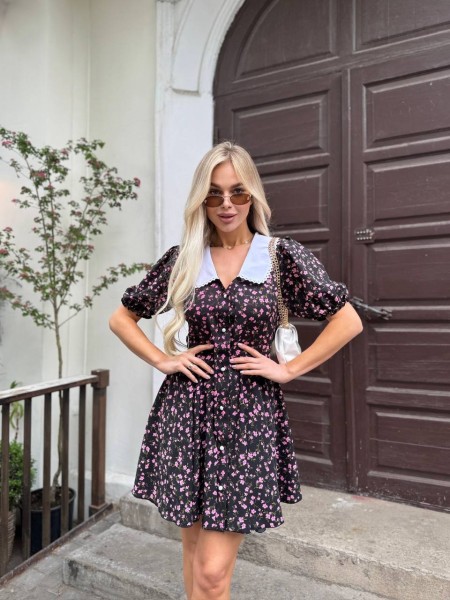 Классическое платье мини с воротником черного цвета 33415