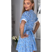 Летнее платье мини с воротником голубого цвета 33421