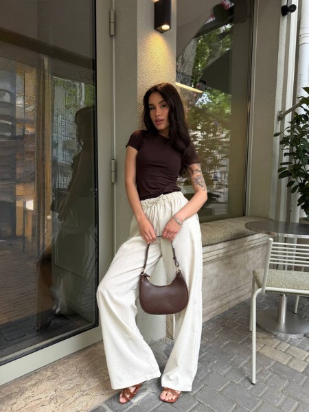 Жіночі лляні штани свiтло-бежевого кольору 33425