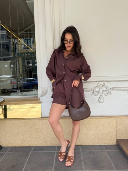 Жіночий літній костюм 3-ка коричневого кольору 33427