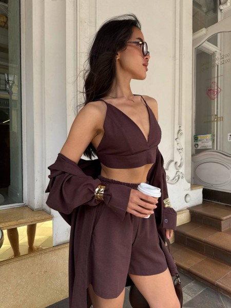 Жіночий літній костюм 3-ка коричневого кольору 33427