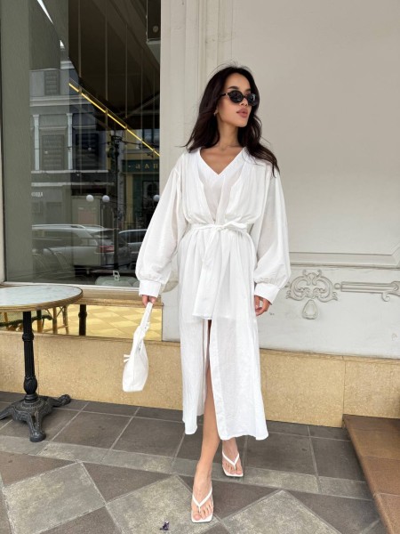 Літня сукня міні+накидка молочного кольору 33430