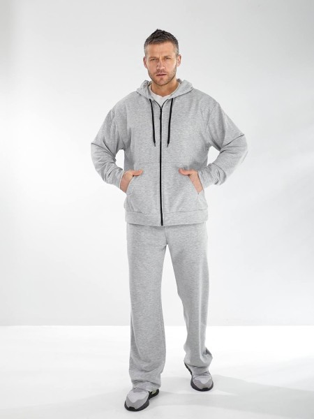 Чоловічий спортивний костюм на змійці з капюшоном сірого кольору 33433