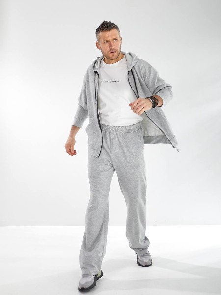 Чоловічий спортивний костюм на змійці з капюшоном сірого кольору 33433