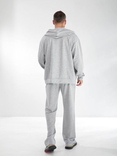 Чоловічий спортивний костюм на змійці з капюшоном сірого кольору 33433