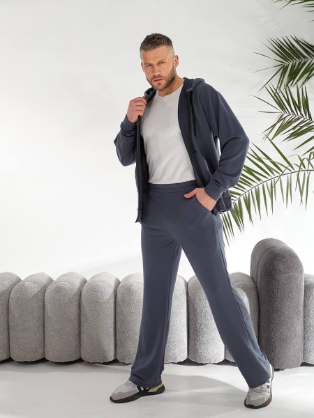 Чоловічий спортивний костюм на змійці з капюшоном графітового кольору 33434