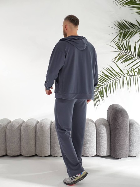 Чоловічий спортивний костюм на змійці з капюшоном графітового кольору 33434