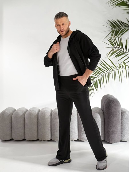 Чоловічий спортивний костюм на змійці з капюшоном чорного кольору 33435