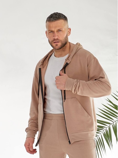 Чоловічий спортивний костюм на змійці з капюшоном кавового кольору 33436