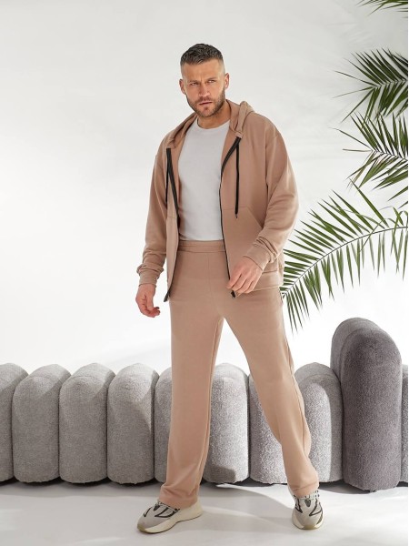 Чоловічий спортивний костюм на змійці з капюшоном кавового кольору 33436