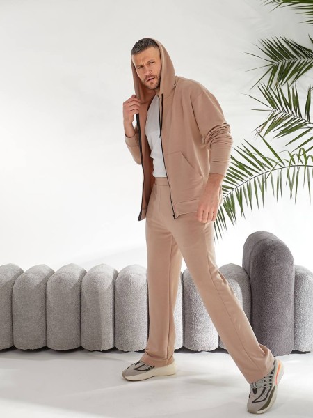 Чоловічий спортивний костюм на змійці з капюшоном кавового кольору 33436