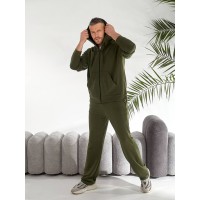 Чоловічий спортивний костюм на змійці з капюшоном кольору хакi 33437