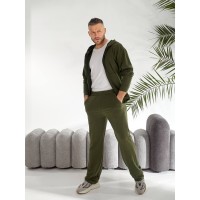 Чоловічий спортивний костюм на змійці з капюшоном кольору хакi 33437