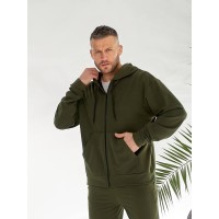 Чоловічий спортивний костюм на змійці з капюшоном кольору хакi 33437