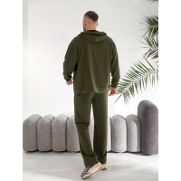 Чоловічий спортивний костюм на змійці з капюшоном кольору хакi 33437