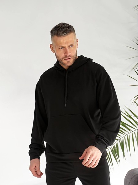 Чоловічий спортивний костюм з капюшоном чорного кольору 33445