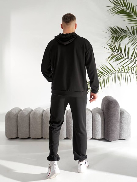 Чоловічий спортивний костюм з капюшоном чорного кольору 33445