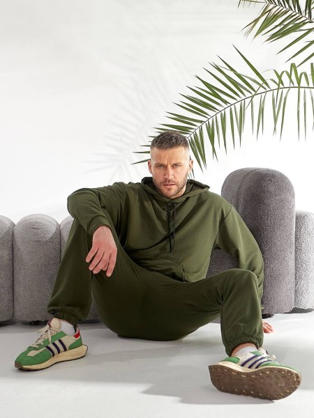 Чоловічий спортивний костюм з капюшоном кольору хакi 33447