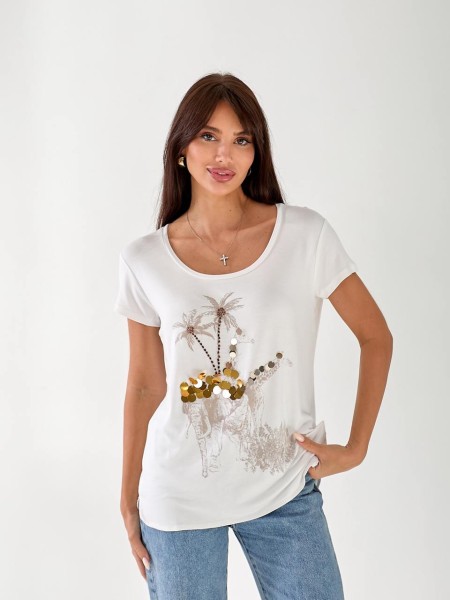 Жіноча футболка з малюнком білого кольору 33450