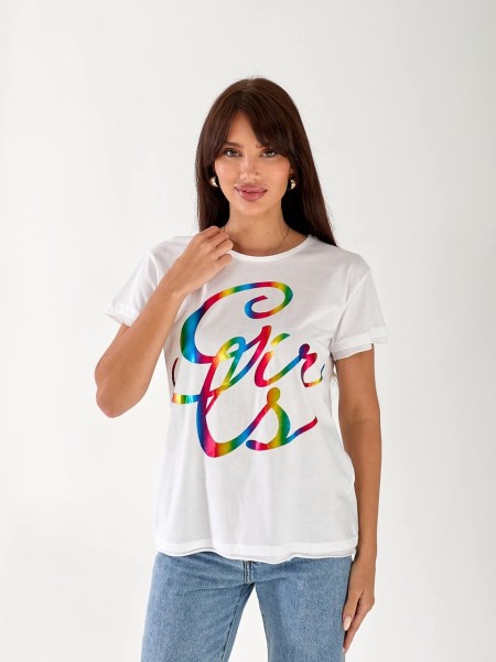 Жіноча базова футболка з написом білого кольору 33453