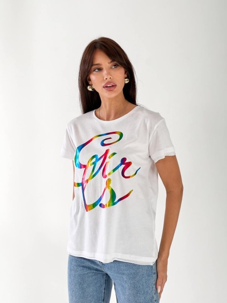 Жіноча базова футболка з написом білого кольору 33453